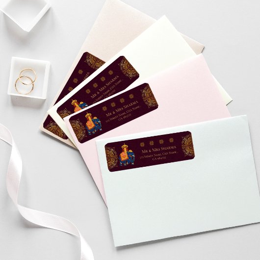 赤エレガント金ゴールドマンダラ結婚インディアンの住所 ラベル