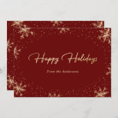 赤エレガント金ゴールドモダンスノーフレーク シーズンカード (正面/裏面)