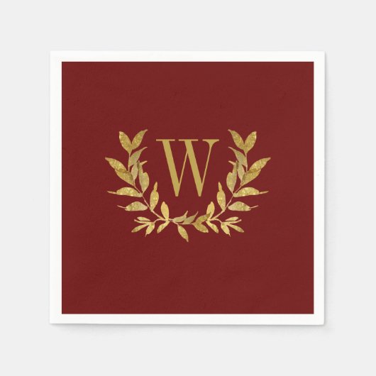 赤エレガント金ゴールドモノグラモダンム結婚ズ スタンダードカクテルナプキン (正面)