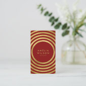 赤エレガント金ゴールド丸幾何学的ソーシャルメディア 名刺 (スタンド正面)