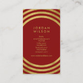 赤エレガント金ゴールド丸幾何学的ソーシャルメディア 名刺 (裏面)