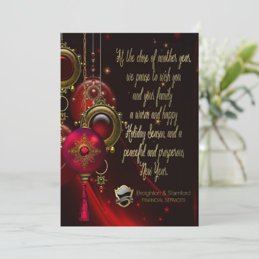 赤エレガント金ゴールド企業のグリーティングカード シーズンカード (スタンド正面)