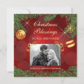 赤エレガント金ゴールド写真テンプレートクリスマス シーズンカード (正面)