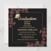 赤エレガント金ゴールド卒業パーティー 招待状 (正面)