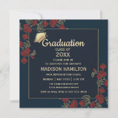 赤エレガント金ゴールド卒業パーティー 招待状 (正面)