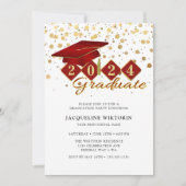 赤エレガント金ゴールド卒業写真パーティー 招待状 (正面)