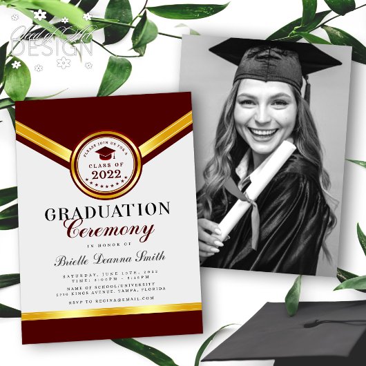 赤エレガント金ゴールド卒業式招待状 招待状