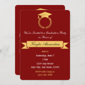 赤エレガント金ゴールド卒業招待状 招待状 (正面/裏面)