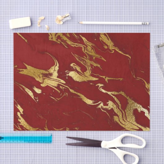 赤エレガント金ゴールド大フェイク理石クリスマス 薄葉紙 (クラフト)