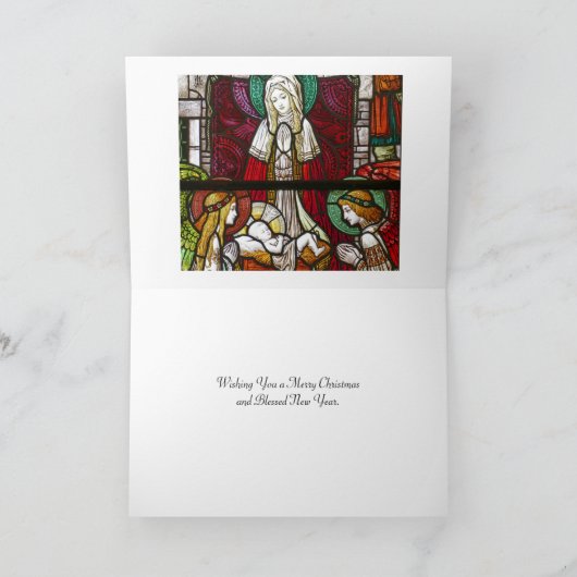 赤エレガント金ゴールド宗教フローラ写真クリスマス シーズンカード (内部)