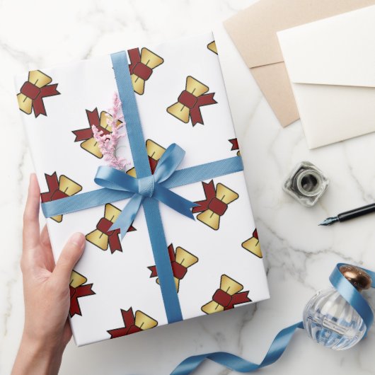 赤エレガント金ゴールド弓模様ホワイトギフト ラッピングペーパー (ギフト)