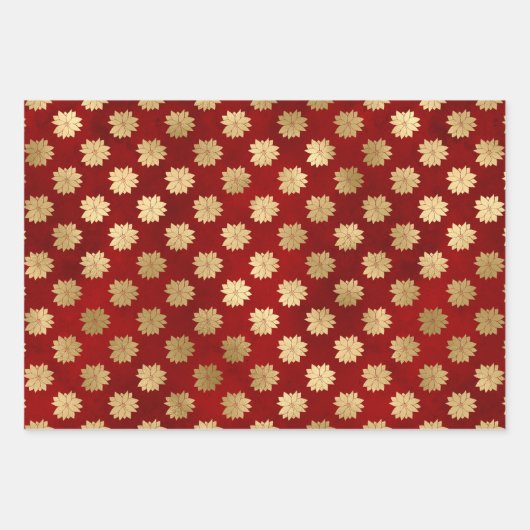 赤エレガント金ゴールド箔ポインセチア花柄 ラッピングペーパーシート (正面2)