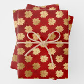 赤エレガント金ゴールド箔ポインセチア花柄 ラッピングペーパーシート (インサイチュ)