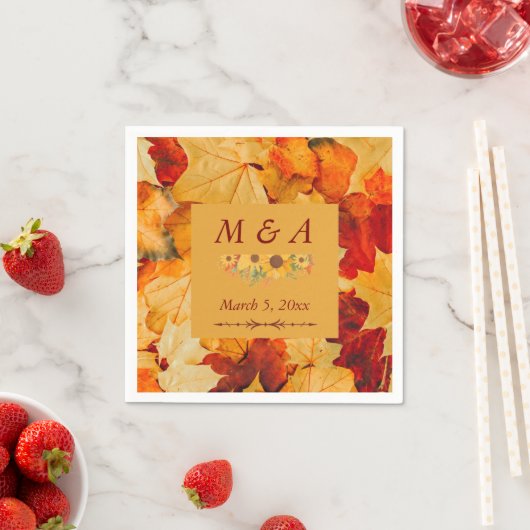 赤エレガント金ゴールド紅葉ズ結婚ナプキン スタンダードカクテルナプキン (インサイチュ)