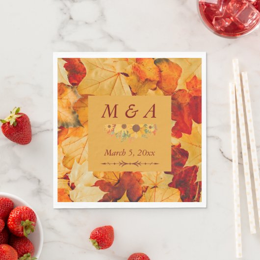 赤エレガント金ゴールド紅葉ズ結婚ナプキン スタンダードランチョンナプキン (インサイチュ)