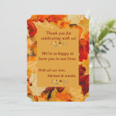 赤エレガント金ゴールド紅葉秋の結婚式 サンキューカード (スタンド正面)