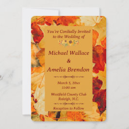 赤エレガント金ゴールド紅葉秋の結婚式 招待状