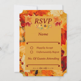 赤エレガント金ゴールド紅葉秋の結婚式RSVP