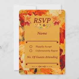 赤エレガント金ゴールド紅葉秋の結婚式RSVP