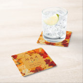 赤エレガント金ゴールド紅葉結婚 スクエアペーパーコースター (インサイチュ)