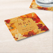 赤エレガント金ゴールド紅葉結婚 スクエアペーパーコースター (アングル)