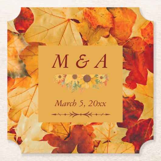 赤エレガント金ゴールド紅葉結婚 ペーパーコースター (正面)