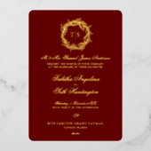 赤エレガント金ゴールド結婚ズ 箔招待状 (正面)