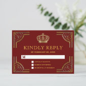 赤エレガント金ゴールド華美クラウンウェディングRSVP 出欠カード (スタンド正面)