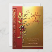 赤エレガント金ゴールド華美誕生会 招待状 (正面)