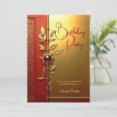 赤エレガント金ゴールド華美誕生会 招待状 (スタンド正面)