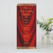 赤エレガント金ゴールド誕生日パーティーメニュープログラム 招待状 (スタンド正面)