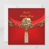 赤エレガント金ゴールド誕生日会ジュエル 招待状 (正面)