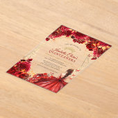 赤エレガント金ゴールド魅惑フローラキンセアニェラ アクリル招待状 (レイダウン)