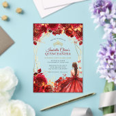 赤エレガント金ゴールド魅惑フローラキンセアニェラ アクリル招待状 (インサイチュ (ウェディング))