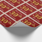 赤エレガント金ゴールド30歳フェイク名前をカスタムする ラッピングペーパー (角)