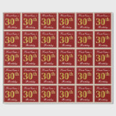 赤エレガント金ゴールド30歳フェイク名前をカスタムする ラッピングペーパー (フラット)