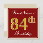 赤エレガント金ゴールド84誕生日名前をカスタムする 招待状 (正面/裏面)