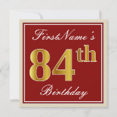 赤エレガント金ゴールド84誕生日名前をカスタムする 招待状 (正面)