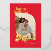 赤エレガント金ゴールドBow写真 箔シーズンカード (正面)