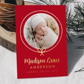 赤エレガント金フォイル弓誕生のお知らせ 箔招待状