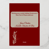 赤エレガント金フォイル水カラーホリデーフォト 箔シーズンカード (裏面)