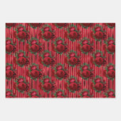 赤エレガント金属フローラストライプ ラッピングペーパーシート (正面)