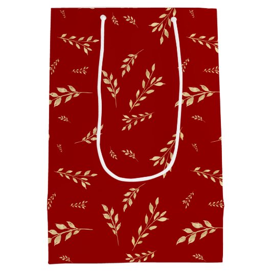 赤エレガント金箔植物模様 ミディアムペーパーバッグ (裏面)