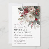 赤エレガント銀のクリスマス・クリスチャン結婚ズ 招待状 (正面)