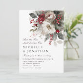 赤エレガント銀のクリスマス・クリスチャン結婚ズ 招待状 (スタンド正面)