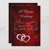 赤エレガント銀ウィンターウェディング招待状2 招待状 (正面/裏面)