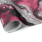 赤エレガント銀グリッターアゲート誕生日 ラッピングペーパー (ロールコーナー)