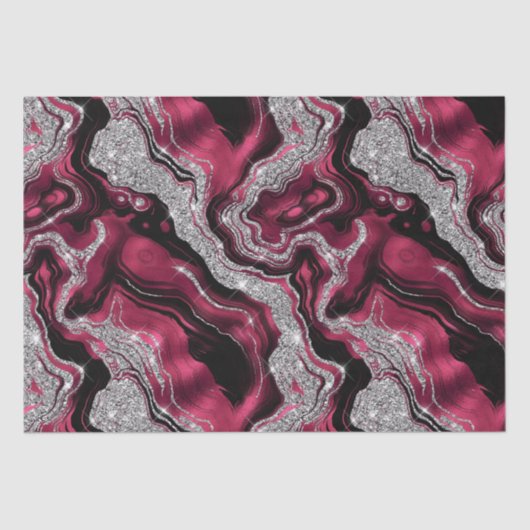 赤エレガント銀グリッターアゲート誕生日 薄葉紙 (正面)