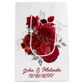 赤エレガント銀バラの追加日付 ミディアムペーパーバッグ (裏面)