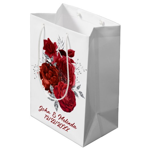 赤エレガント銀バラの追加日付 ミディアムペーパーバッグ (裏面アングル)